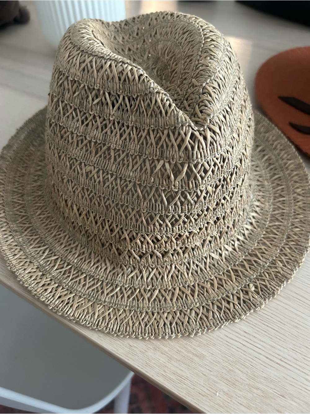 Woven Straw Fedora Hat in Natural Beige
